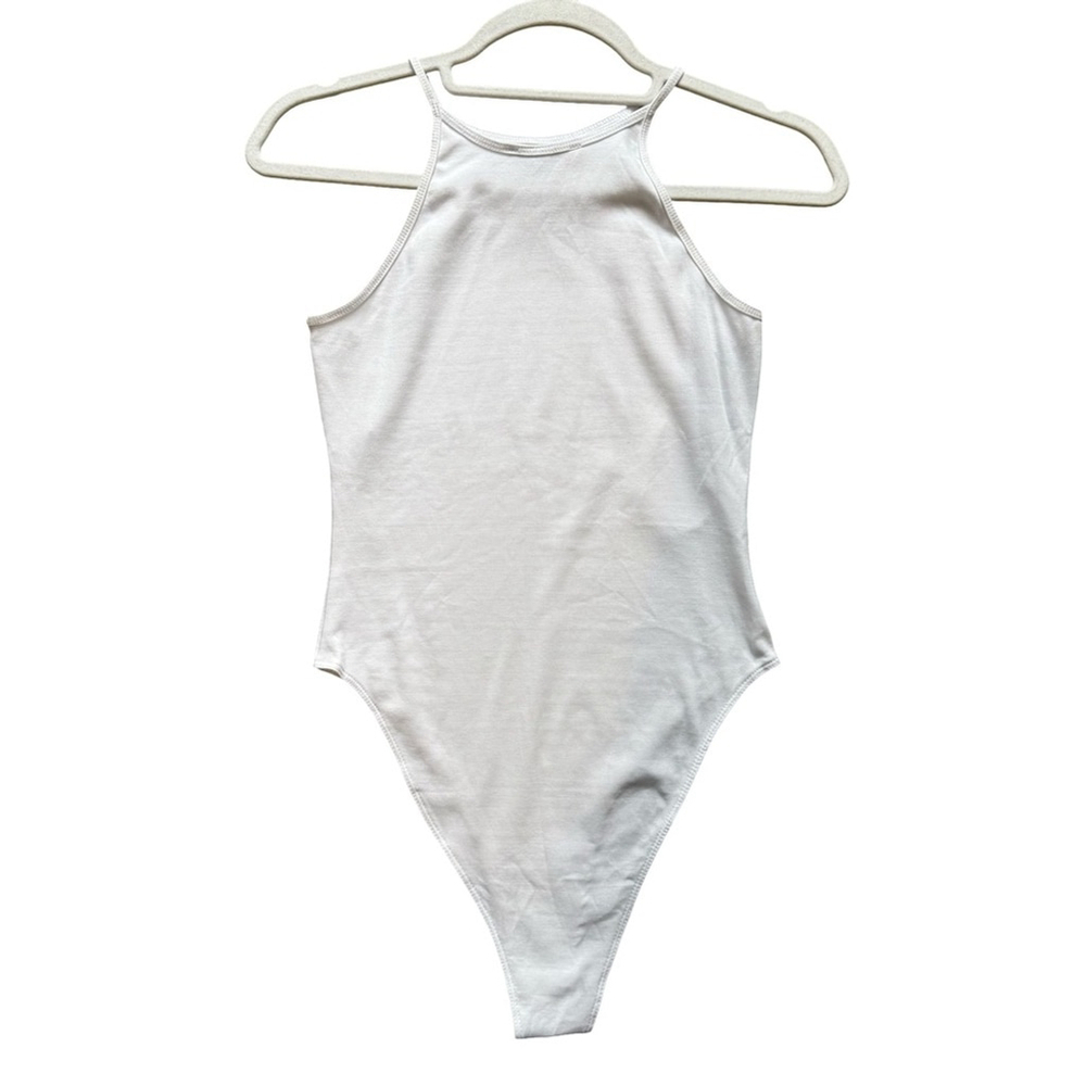 Zara Classic White Bodysuit Size S Stretchy Minimalist Neutral Casual Essential - Picture 3 of 11